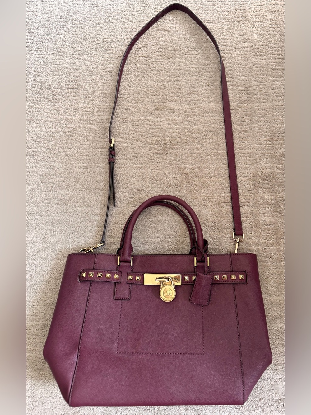 Michael Kors Hamilton Leather Satchel with Gold Accents
